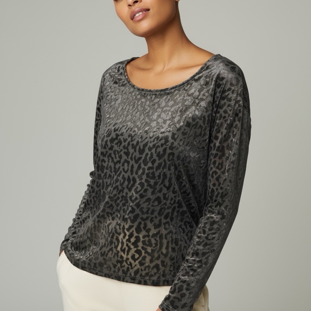 Aeropostale Black and Gray Animal Print Sheer Long Sleeve Top